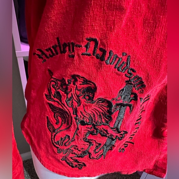 Harley Davidson live to ride collared red long sleeve button down top - Picture 3 of 9